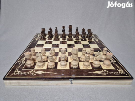 Új gyönyörű faragott összecsukható fa sakk készlet backgammon játék