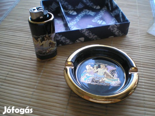 Új hamutartó öngyújtótartóval együtt 24 arany karáttal dobozában