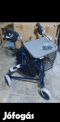 Új háromkerekű rollátor, összecsukható, sötét kék színű