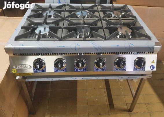 Új inox 6 lángos ipari gáztűzhely főzőtüzhely egyforma 7kw-os égökkel