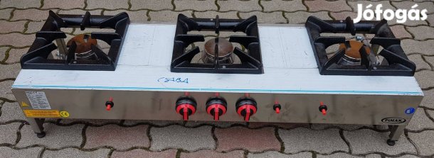 Új inox ipari nagykonyhai 3 égős gáztűzhely főzőtüzhely 6kw-os égőkkel