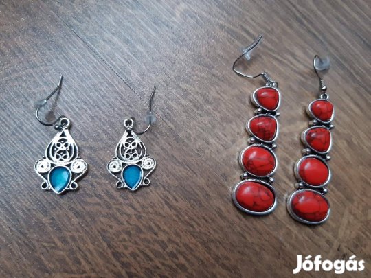 Új kék köves bizsu fülbevaló - tibeti stílusú