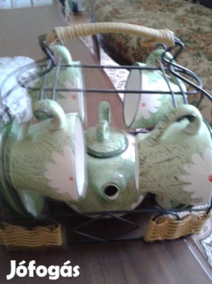 Új kerámia kávés készlet fém tartóval