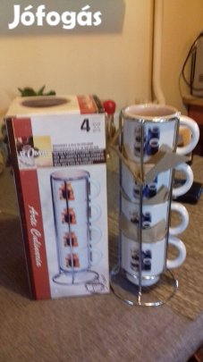 Új kerámia reggeliző készlet fém tartóba