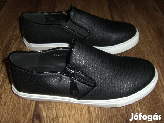 Új kígyóbőr mintás fekete cipzáros cipő slip-on mokaszin - 38