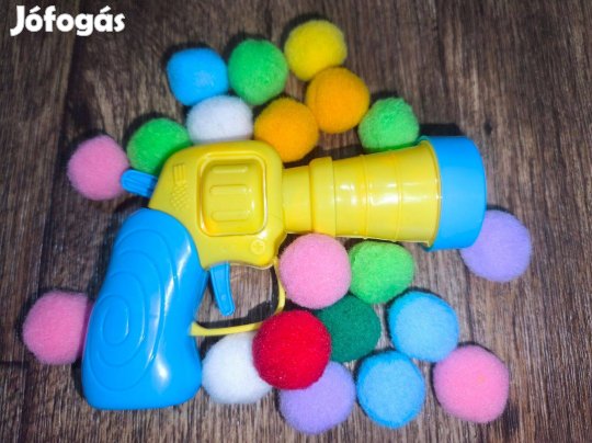 Új macska cica játék - rugós pisztoly + 30 db pompom labdacs