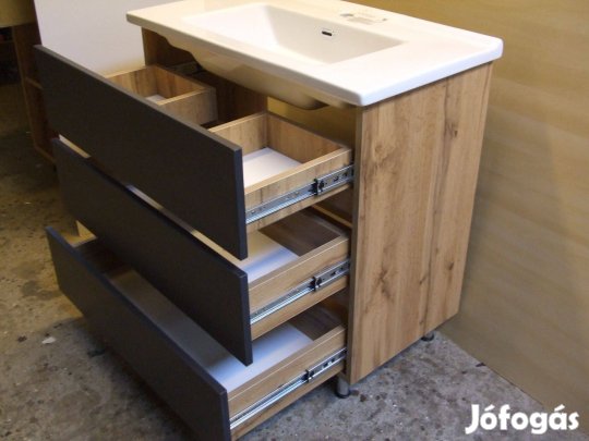 Új mosdószekrény 85 cm széles fürdőszoba bútor Tölgy Antracit színű 3F