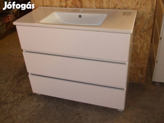 Új mosdószekrény 85 cm széles magasfényű fehér fürdőszoba bútor 3F