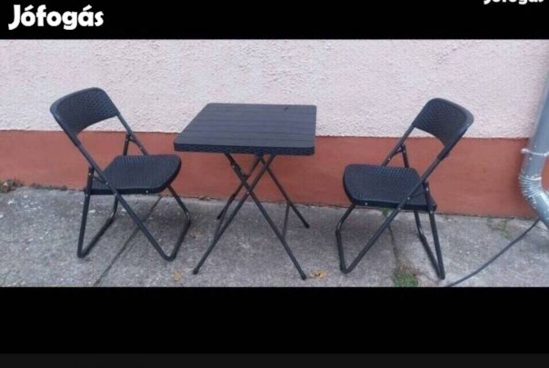Új műrattan asztal + két szék , összecsukható