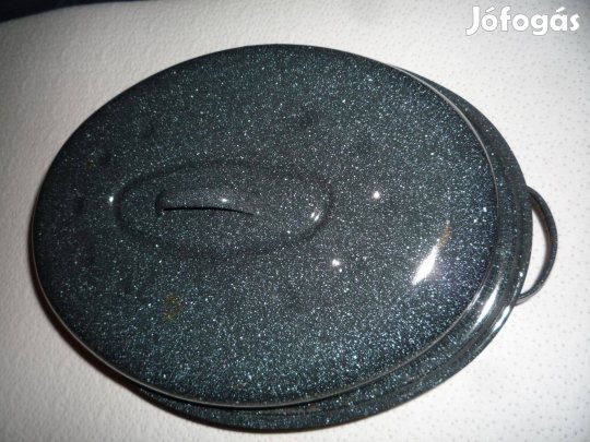 Új nagyméretű szürke zománcozott szárnyas sütőtál tetővel füllel