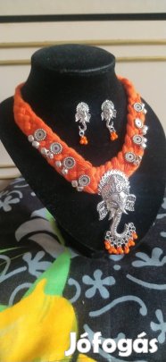 Új narancssárga Indiai Szent Ganesh ezüst elefánt ékszer szett