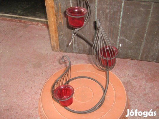 Új nem használt vas és hőálló üveg mécsestartó