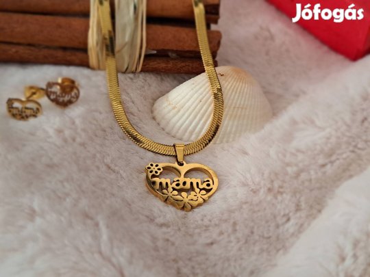 Új nemesacél nyaklánc medállal+ fülbevalóval