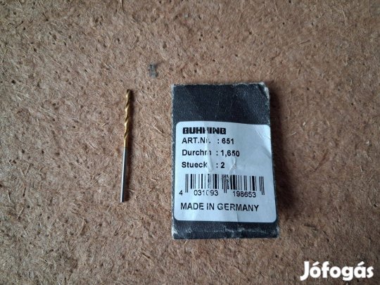 Új német Gühring D1.65 HSS Ti N bevonatos fúró eladó