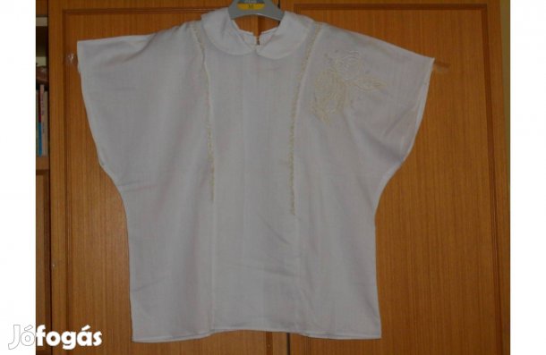 Új női blúz, szép, fehér, hímzés díszes, galléros. 46 - os