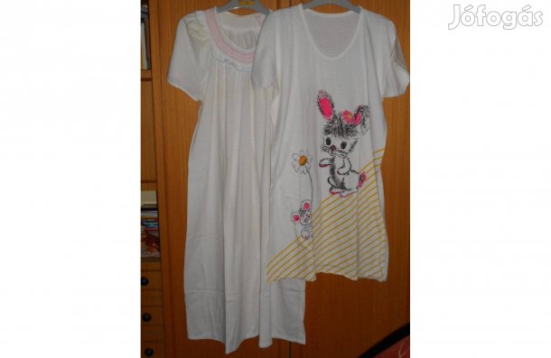 Új női hálóing: nyuszi díszes és hosszú fehér. Pamut. M-L