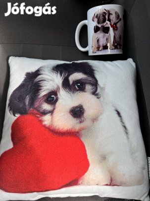 Új párna és bögre. Szívecskés. 