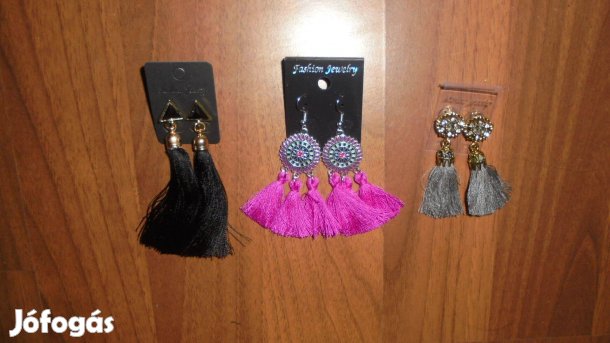 Új rojtos bojtos bizsu női fülbevaló - fekete pink vagy szürke