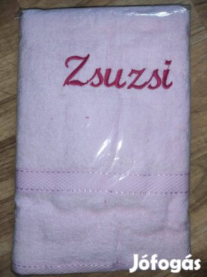 Új rózsaszín Zsuzsi feliratos hímzett törölköző fürdőlepedő