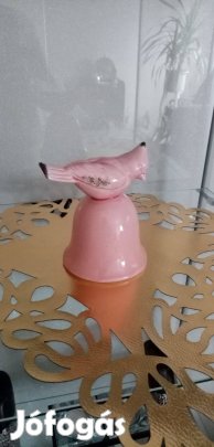 Új rózsaszín kerámia csengő - madárral