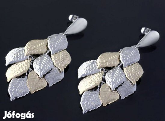 Új rozsdamentes acél fülbevaló - 2 színű levél mintás