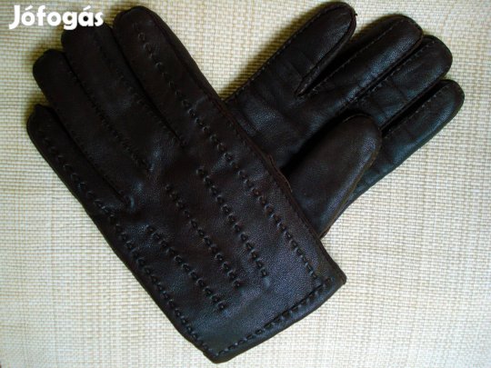 Új sötét barna valódi bőr meleg béléssel kesztyű M-es