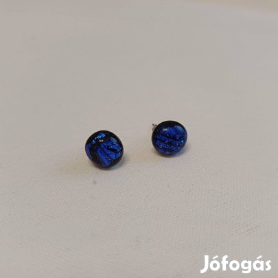 Új sötétkék kerek üveg fülbevaló