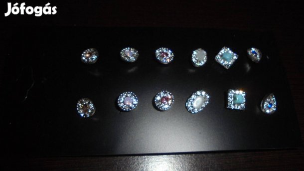 Új színes köves bizsu fülbevaló fehér strasszkövekkel - többféle