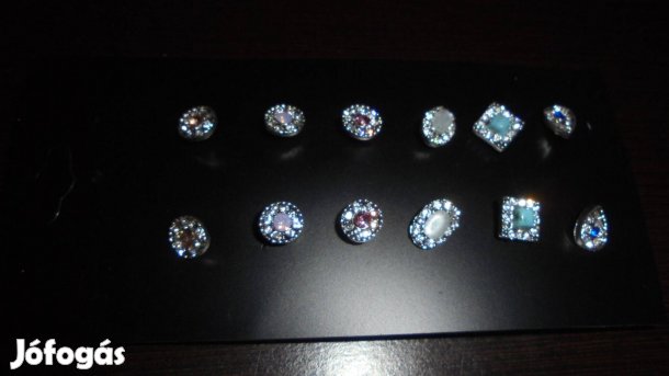 Új színes köves bizsu fülbevaló fehér strasszkövekkel - többféle