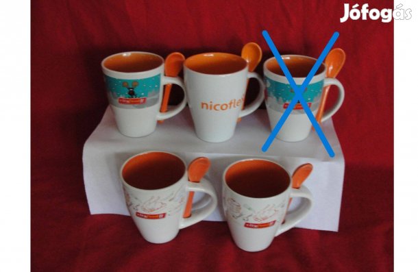 Új színes mintás feliratos kanalas bögre kanállal, narancssárga_