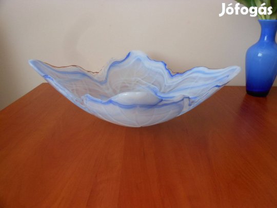 Új színes üvegtál, gyümölcsös - olasz, átmérő 40 cm, ma: 12 cm, vastag