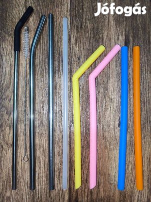 Új szívószál csomag - 8 db (acél, szilikon, műanyag)