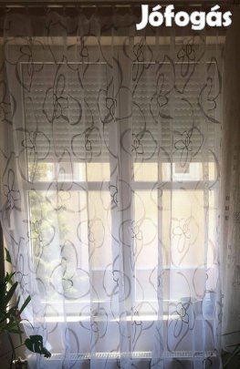 Új szürke virágos organza függöny (12m x 290 cm)