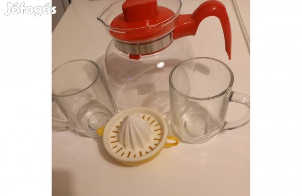 Új teáskanna 2 üveg bögrével, citromfacsaróval