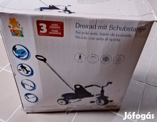 Új tricikli tolókarral, pedálos, kék