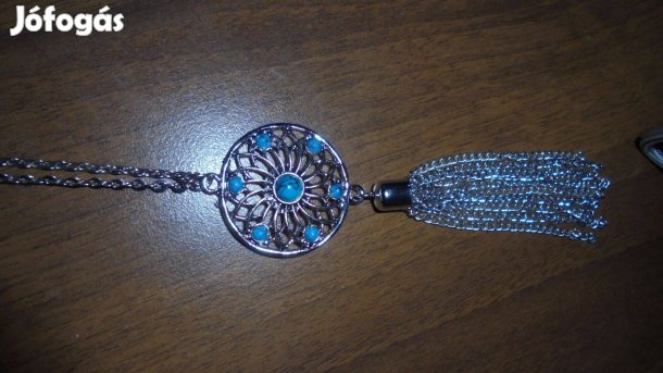 Új türkiz köves rojtos bojtos medál nyaklánc