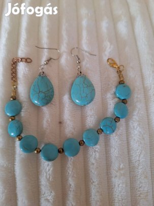 Új türkiz színű fülbevaló + karkötő együtt