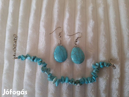 Új türkiz színű fülvbevaló + karkötő együttes