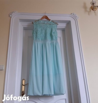 Új varázslatos halványtürkiz csipke-muszlin ujjatlan alkalmi ruha 38