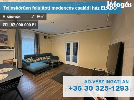 Újhartyánon teljeskörűen felújított medencés családi ház ELADÓ