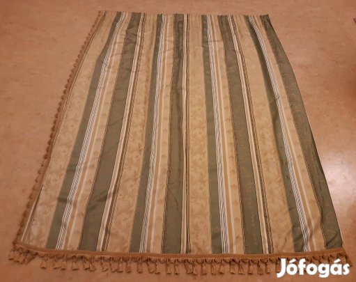 Újszerű 6 részes polgári stílusú rezedazöld-bézs-óarany függöny szett