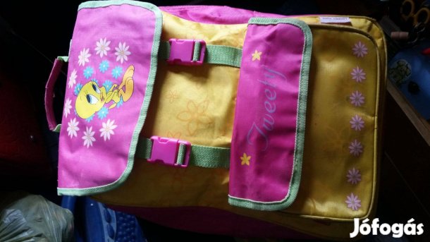 Újszerű Csőrike iskolatáska + torna-táska, tornazsák, termoszpohár
