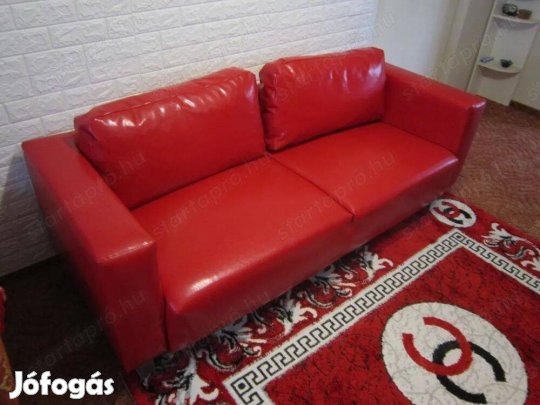 Újszerű Háromszemélyes piros műbőr MG ECO Bőr kanapé Hódmezővásárhely