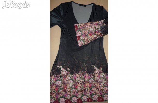 Újszerű Melrose rózsamintás fekete ruha, M-es