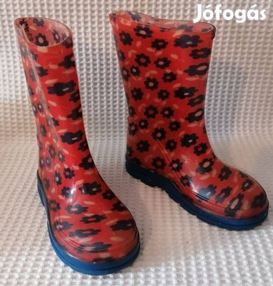 Újszerű Piros Virágmintás Lányka / Gyerek Gumicsizma (25 méret)