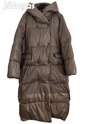 Újszerű Reserved hosszú bélelt steppelt kapucnis szürke kabát - 42