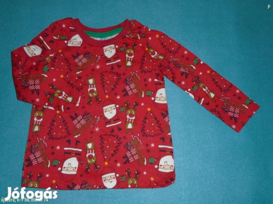 Újszerű Télapó Mikulás piros hosszú ujjú felső 6-9 hó (méret 74)