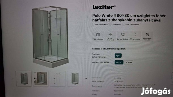 Újszerű Zuhanykabin 80x80 szögletes hátfalas akril tálcával Leziter