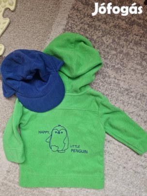 Újszerű! 74-80 méretű polár pulcsi+polár füles sapk