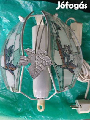 Újszerű állapotú lámpa színes mintás üveg kombó Fehér fém váz